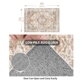 Enkor Area Soft Rugs 2x3 Washable Non Slip Boho Small Floor Entryway Rugs for Hallway, Vintage Style Farmhouse Mat for Kitchen Beige & Brown
