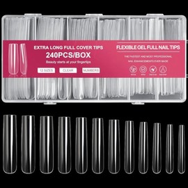 AORAEM Extra Long Square False Nail,120Pcs Natural Full Cover XL French Fake Nail Tip for Acrylic Nails (Natural)