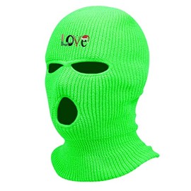 Love Christmas Symbols Xmas Ski Mask Elf Embroidered 3-Hole Mask Santa Ugly Christmas Balaclava (Green)