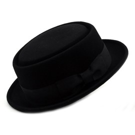 NYFASHION101 Mens Crushable Wool Felt Porkpie Hat w/Feather HE09 Bk-S/M Black