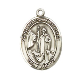 Small Sized Men's Pewter Saint Anthony of Egypt Medal Pendant on 24 Inch Endless Rhodium Plated Heavy Curb Brass Chain, Catholic Religious Necklace -Made in USA- Deluxe Velvet Gift Box