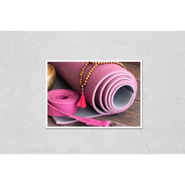 HardPress Wall Art Poster Print of Yoga Mat, Wooden Mala