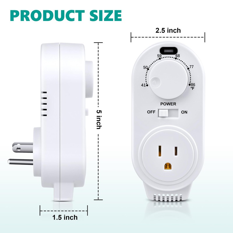 Gulfmew 2 Pack Adjustable Thermostat, Plug in Heating and Cooling