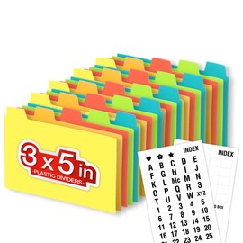 Chell 3x5 Plastic Index Card Dividers, Heavyweight Poly Index Card Guides A-Z for Flash Cards and Recipe Cards, with Alphabetical/Blank Stickers, Pack of 25