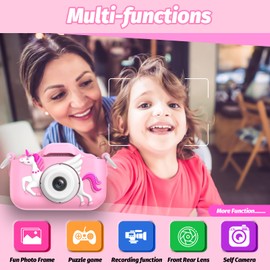OUTUVAS Kids Camera for Girls, Kids Selfie Camera 3-12 Years Old Girls Christmas Birthday Gift for Girls, Little Girls Toys for 3 4 5 6 7 8 9 Years Old. (Pink)