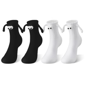 Petrass Funny Socks Gifts Idea Couple Magnetic Hands Holding Socks Birthday Anniversaries for Men, Women, Him, Friends 3D Pure White Black 2pcs