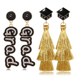 HZEYN Graduation Gifts for Her 2025 Beaded Grad Earrings Layered Tassel Dangle Earrings for Women College Graduation Gifts (Grad Tassel)