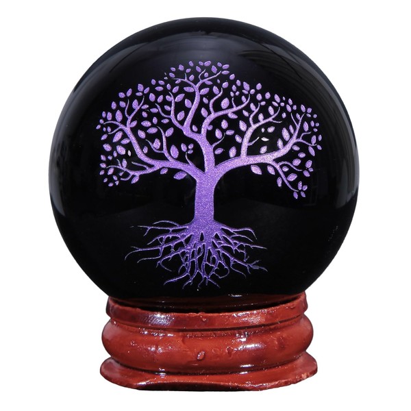 KYEYGWO Obsidian Crystal Ball Decoration with Carved Tree of Life