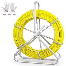 Teodute Fish Tape Fiberglass, 500FT, 1/4in, Duct Rodder Fish Tape Wire Puller, Electrical Fish Tape Cable Running Rod with Steel Reel Stand, Fishing Tools for Walls & Electrical Conduit