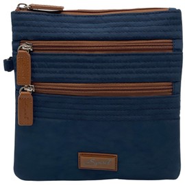 Spirit Lightweight Small 4 Section Crossbody Travel Summer Shoulder Bag Zipper Closure (Navy/Tan)