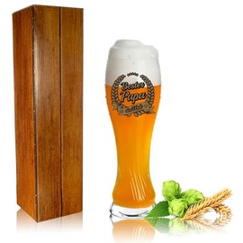 Premium Bierglas Weizenbierglas Eibsee mit gedrehter Optik 0,5L - Dekor: Bester Papa der Welt im Geschenkkarton mit Holzoptik