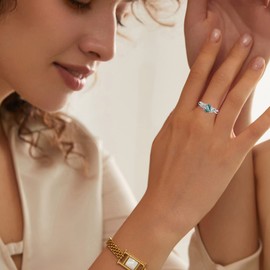 Luyona Natural Moss Agate Ring 925 Sterling Silver Moss Agate Engagement Ring Promise Wedding Ring Jewelry Gift for Women