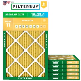 Filterbuy 16x25x1 Air Filter MERV 11 Allergen Defense (6-Pack), Pleated HVAC AC Furnace Air Filters Replacement (Actual Size: 15.50 x 24.50 x 0.75 Inches)