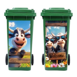 Peacoblue Wheelie Bin Stickers 2 Sheets Funny Cow Sticky Dustbin Stickers Decals, 15in x 32in Waterproof Self Adhesive Large Wraps for Trash Cans Bins Driveway Garden Outdoor Indoor Patio Decoration