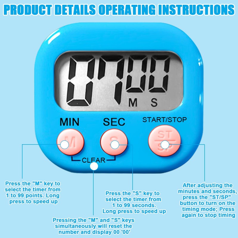 Pack of 6 Digital Kitchen Timer Egg Timer, Digital Magnetic