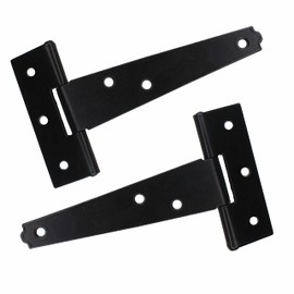 SUL 100mm Gate Hinges, Weather & Rust Proof Black Powder Coated Tee Strap Black Door Hinges, Heavy Duty Tee Hinges with Screws for Barns Door Gates Shed Doors Hinges, Garden Storage Rooms (2pk)
