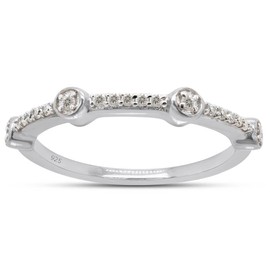 SAVEARTH DIAMONDS 1/8 Carat Round Cut Lab Created Moissanite Diamond Station Wedding Band Ring In 14K White Gold Over Sterling Silver Jewelry For Women (VVS1 Clarity, 0.12 Cttw)-7