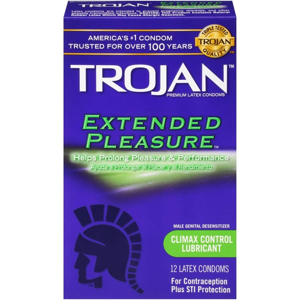 ONLY 1 IN PACK Trojan Pleasures Extended Climax Control Lubricant, 12 Latex Condoms