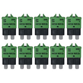 Manual Reset ATC/ATO 30 Amp Circuit Breaker Fuse for Automotive Marine Boat Car Truck RV Audio Battery Protection | Low Profile (30A, 10 Pack)