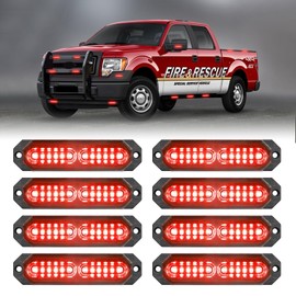 HLauto 1200T Emergency Strobe Grille Lights: 8pcs 12 LED Sync Feature Safety Warning Flashing Lights, Ultra Slim Surface Mount Hazard Caution Lights for Trucks, Vehicles, Car, ATV, UTV (Red)