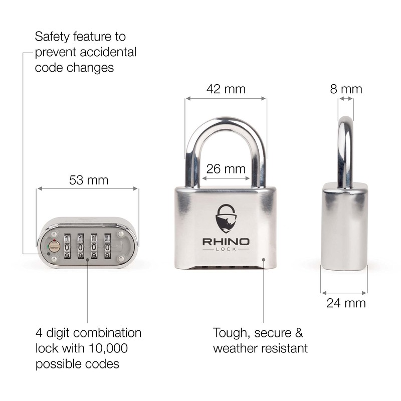 Rhino Lock Secure Lock - Combination Padlock - Chrome 4