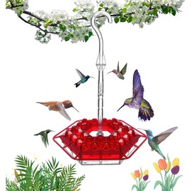 SHZLZY Comedero de Colibríes, Bebedero Natural para Colibríes, Comedero con Percha, Colgante para Colibríes de Exterior, Viene con Un Diseño a Prueba de Hormigas (Rojo)