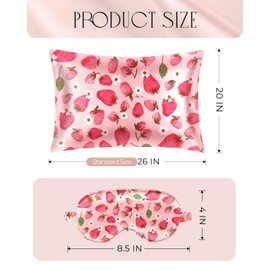 Miss Adola 1Pack Mulberry Silk Pillow Case for Hair and Skin Standard 26"x20" Silk Pillowcase with Eye Mask & Scrunchie Soft Silk Pillowcase Sleeping for Women, Wife, Female - Strawberry
