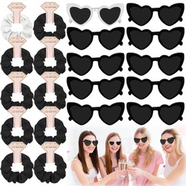 Joycabin 20 Pack Hen Party Glasses Team Bride Hair Scrunchies, Bride Party Glasses Heart Sunglasses, 10 Heart Shaped Glasses + 10 Bride Hair Elastics, Hen Party Accessories Wedding Decor (Black)
