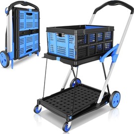 Foldable Utility Cart with Wheels,2 Layers Multifunctional Folding Cart for Cosmetic Organizer,Grocery,Office,Warehouse,Garden, Double Layers Foldable Shopping Cart,Folding Trolley for Luggage Heavy Duty(Blue/RED/PINK/Purple):_RedÔºàTwo basketsÔºâ