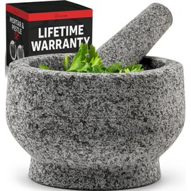 PriorityChef Extra Large Mortar and Pestle Set, Heavy Duty Natural Granite, Make Fresh Guacamole at Home, Solid Stone Grinder Bowl, Herb Crusher, Spice Grinder, 4 Cup Size, Unpolished Grey