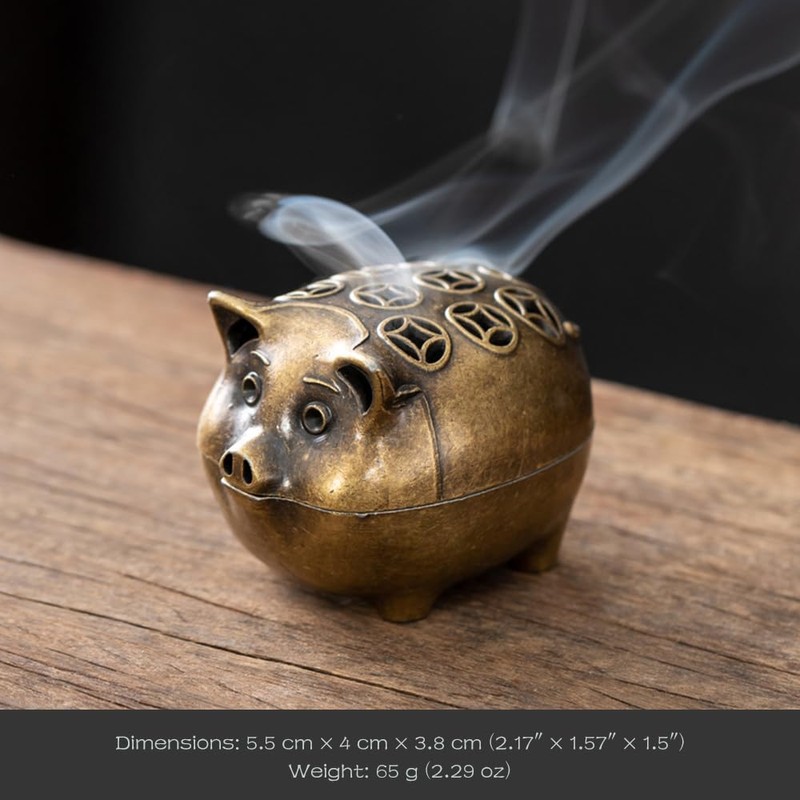 Chinese Bronze Pig Burner - Feng Shui Lucky Charm for