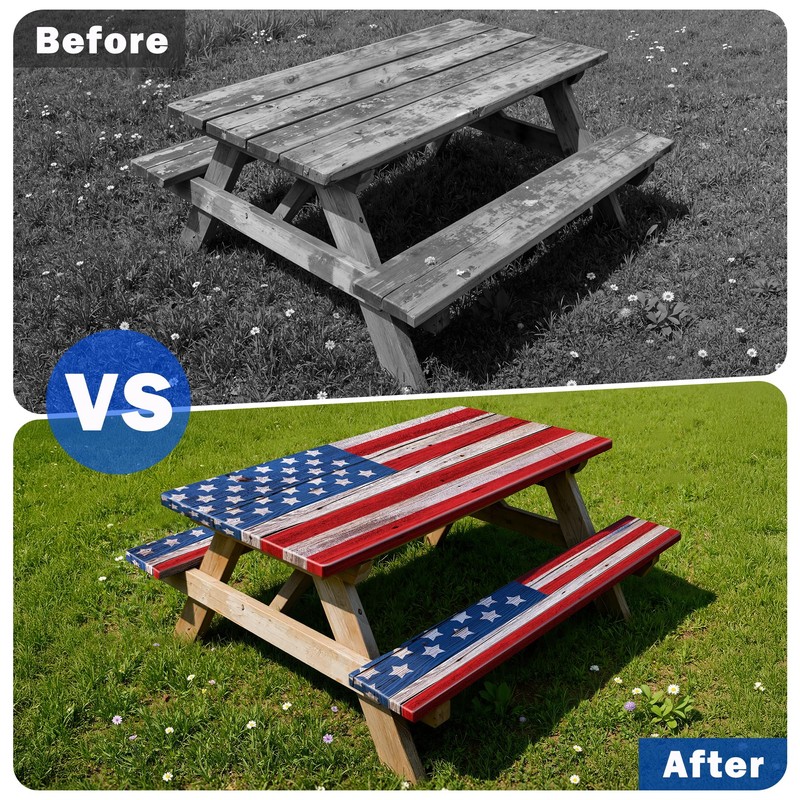 FIVZHH American Flag Picnic Table Cover with Bench Covers 6FT,