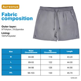 Aureonus Swimming Trunks for Men Swimming Shorts Quick Drying Swimming Trunks Men's Swimming Trunks with Zip, gray, M