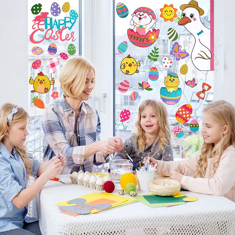 Easter Window Clings Decorations,121Pcs Easter Decorations for Glass Windows, Holiday