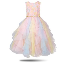 Rainbow Dress for Girls Easter Spring Lace Tulle Mesh Grils Summer Dress Flower Girls Party Dance Dress for Little Girls 6 Years