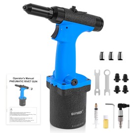 GRYVOZE Pneumatic Rivet Gun Kit – Air Pop Riveter with 3/32", 1/8", 5/32", 3/16" Rivet Nozzles, Heavy Duty Air Hydraulic Pop Riveting Tool Set for Automotive, Construction, Manufacturing Industries