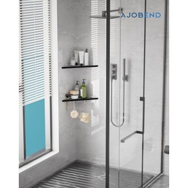 AJOBEND Matte Black Corner Shower Shelves 2-Pack, 10" 304 Stainless Steel Recessed Shelf for Bathroom, Grout in Corner Shelf Racks for Tiled Wall, 2 Pack, No Drilling Needed