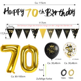 GoldRock GoldRock 70 Geburtstag Deko Schwarz Gold, 70. Geburtstag Männer Frau, Deko 70 Geburtstag Mann Frau, Luftballons 70 Geburtstag, Happy Birthday Girlande,Folienballon Zahl 70, Geburtstagsdeko 70 Jahre