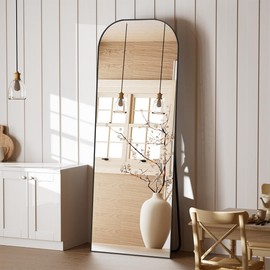 Koonmi Full Length Mirror, 56"x21" Mirror Full Length with Stand, Black Top Square-Edged Floor Mirror with Aluminum Alloy Frame for Bedroom Living Room