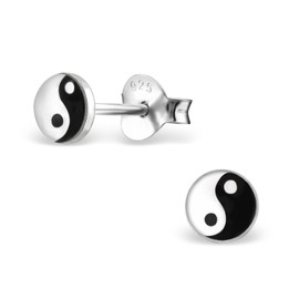 I love silver jewellery - Yin Yang Round Sterling Silver Stud Earrings: Size 4mm. Small & Discreet.