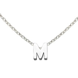 Auithery M Necklaces For Women Tiny Initial Letter Necklace Silver Plated A-Z Pendant Titanium Necklace For Women Silver M