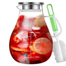 Glass Teapot Stovetop & Microwave Safe, Heatproof Borosilicate Glass Teapot Water Pitcher with Wooden Lid and Removable Filter, Teapot for Loose Leaf and Fruit Tea and Fragrant Tea (2500MI(88OZ))