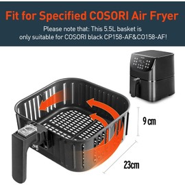 COSORI Replacement 5.5L Black CP158-AF, CS158 & CO158 Air Fryers, Non-Stick Fry Basket, Dishwasher Safe, C158-FB