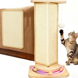 Couch Cat Corner Scratcher with Interactive Ball Toys for Cat, Replaceable Sisal Scratch Pad, Kitten Wall Scratcher for Couch, Wall Furniture Protector 25''