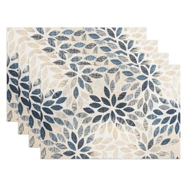 Navy Blue Placemats Set of 4 Summer Modern Elegant Geometric Flower Linen Table Place Mat Non-Slip Heat Resistant Place Mats for Home Kitchen Dining Table, 12"x18"