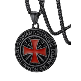 FaithHeart Knight Templar Cross Medal Pendant Necklace for Men, Black Stainless Steel Necklace Mens Christian Jewelry