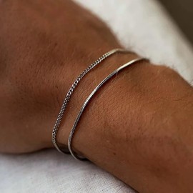 Sttiafay Layered Box Chain Bracelet Link Round Box Chain Bracelet Silver Chains Stackable Bracelets Minimalist Silver Layered Bracelets Jewelry for Women