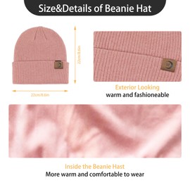 MARUKO Hat Scarf Gloves Set Women's Beanie Hat Scarf and Thermal Touch Screen Gloves Set 3 PCS Soft Warm Winter Knitted Pom Cap Set for Ladie (Pink)