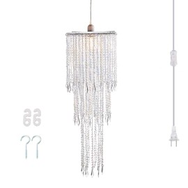 FlavorThings Plug in Irridescent Beaded Chandelier Light Pendant with ON/Off Switch and 16.4ft Clear Hanging Cord for Bedroom Dining Room and More (H30 with PlugIn)