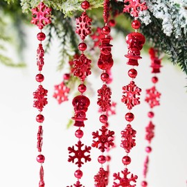 Vpang Snowflake Snowman Pearls Beads String Garland for Christmas, Valentine, Exhibition, Wedding, Party, DIY Craft, Home Decoration, 106 Inch (Red)